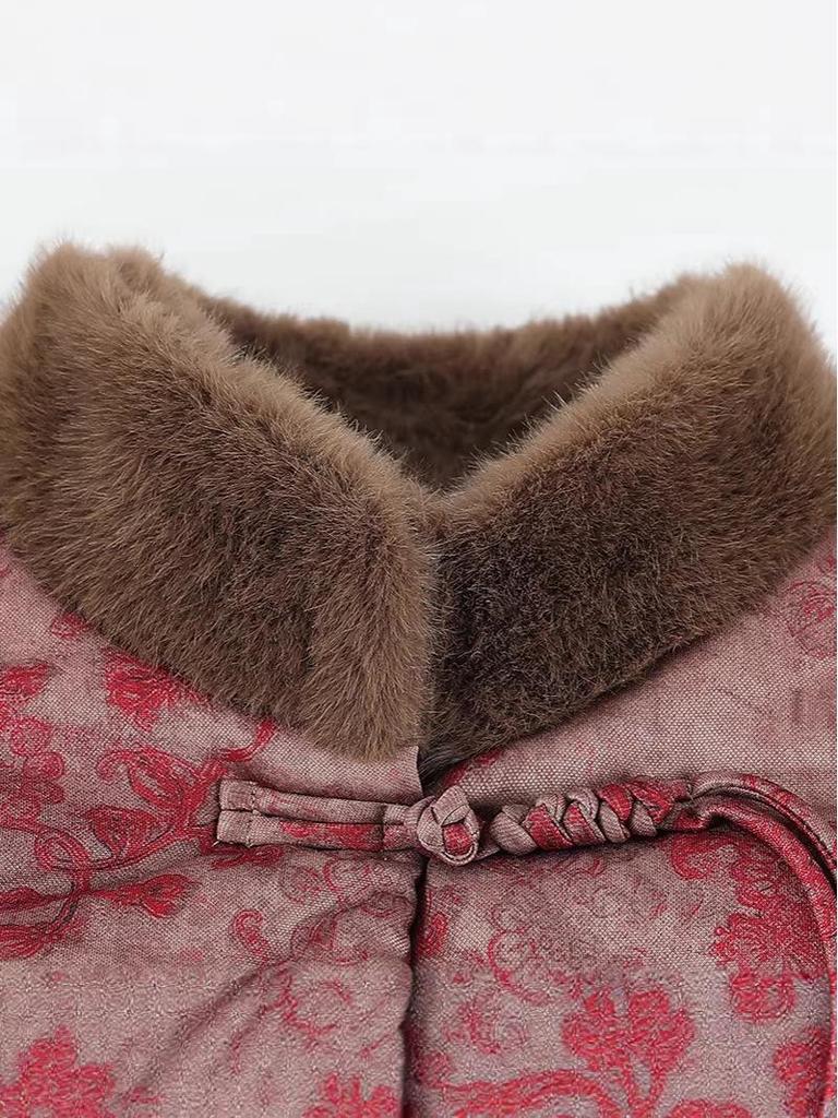 Warm Fleece-Lined Cotton Jacket for 70-Year-Old Women Grandma Tang Style