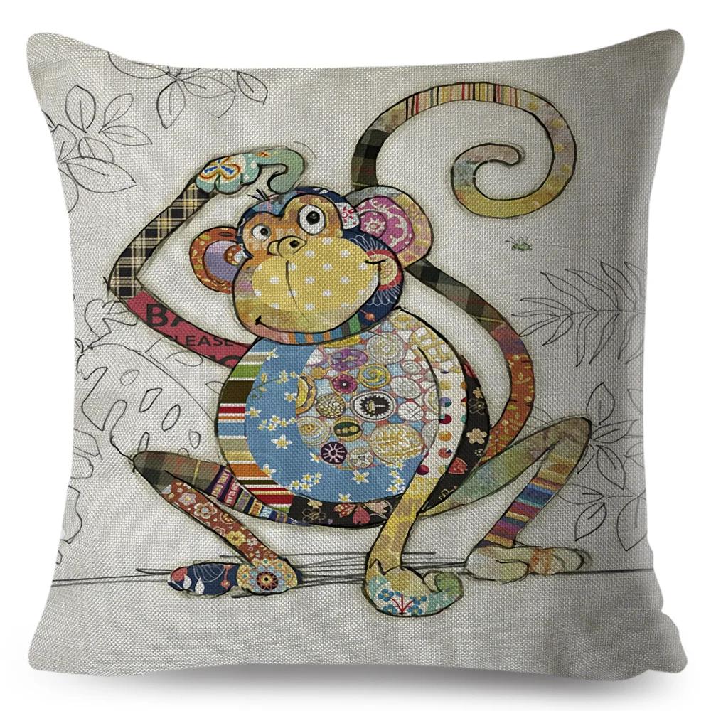 Nordic Style Cartoon Monkey Dog Cat Rabbit Cushion Cover Decor Children Drawing Animal Pillow Case for Sofa Home Car Pillowcase