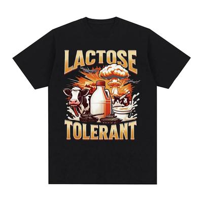 Camiseta Meme Divertida Intolerante a la Lactosa Hombres Mujeres Vintage Casual Manga Corta Camiseta Oversize Humor Camiseta Tops Harajuku