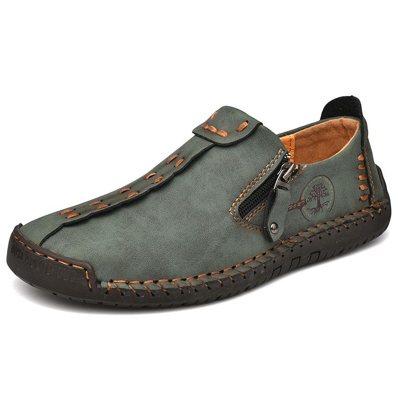 Large Size Spring And Autumn New Style Casual Shoes For Men's Large Size Beans Shoes Hand-Sewn Leather Shoes Casual Flat Bottom
