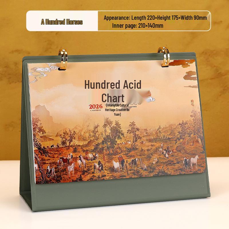 2026 Year of the Horse Desk Calendar with Double Ring Easel - Custom Corporate High-End Gift Box Edition