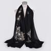 [BYSIFA] New Women 100% Wool Scarves Shawls Embroidered Fall Winter Solid Black White Ladies Long Scarves Hijabs Neck Scarf Wrap