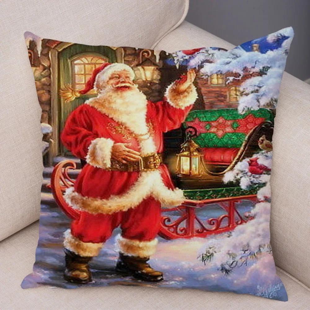 1 bucată față de pernă decorativă pentru petrecerea de Crăciun, față de pernă imprimată cu Moș Crăciun, decorare casă cameră canapea, cadou de Crăciun