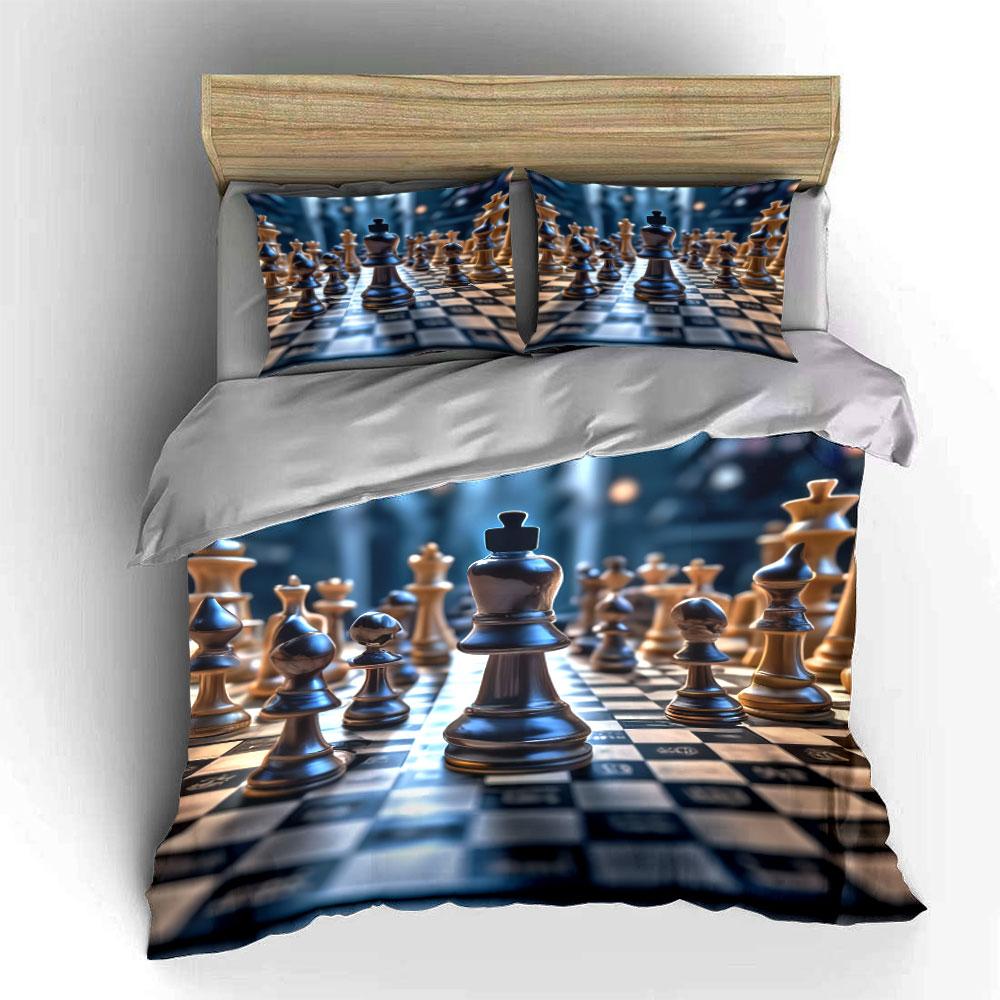 "Chess Game Decorative Set" Soft Skin-Friendly Bedding Set Includes 1 Duvet Cover And 2 Pillowcase Gift