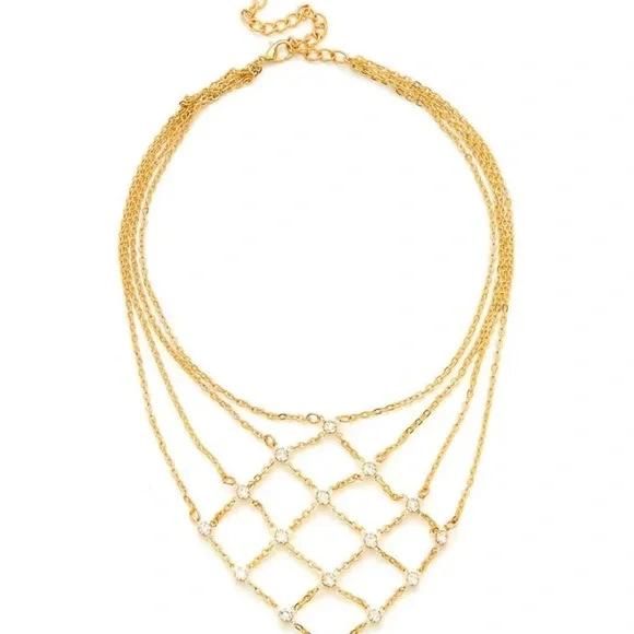 Summer Hollow Mesh Necklace Fashion Party Rhinestone Collarbone Chain Necklace