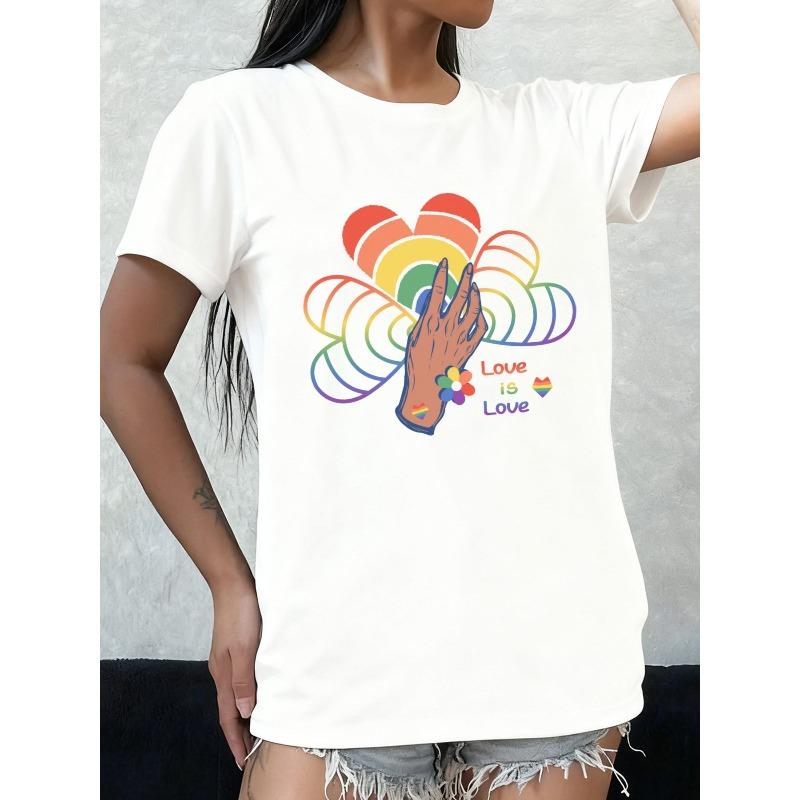 

Love Is Love Pride Tee Women T Shirts White High Quality Graphic Tees Breathable Fabric, Round Neck, Short Sleeves Regular Fit, Everyday Comfort S белый