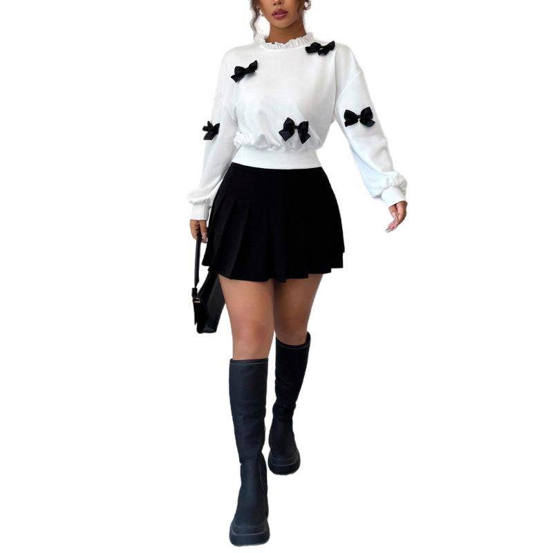 Tops for Women Fashionable Simple Bow Knot Decorated Short Sweatshirt Pullover