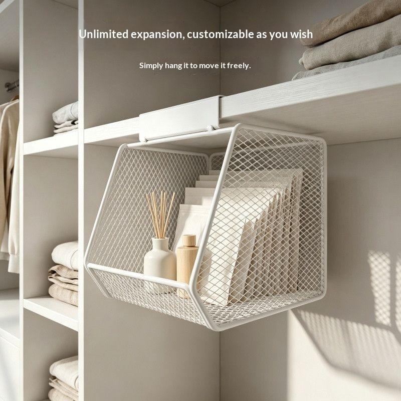 Under Sink Storage Basket Metal Mesh Hanging Basket Drill Free Rust Proof Drainage Bathroom Skincare Organizer Space Saving Rack
