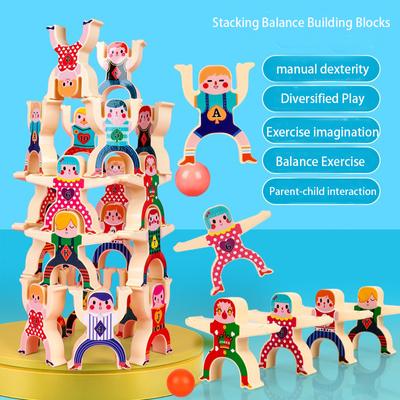 Παιδιά Stacking Balance Building Blocks Το παιχνίδι περιλαμβάνει 16 χαρακτήρες με αυτοκόλλητα κινουμένων σχεδίων DIY Εκπαιδευτικά παιχνίδια για παιδιά Δώρο ηλικίας 3+
