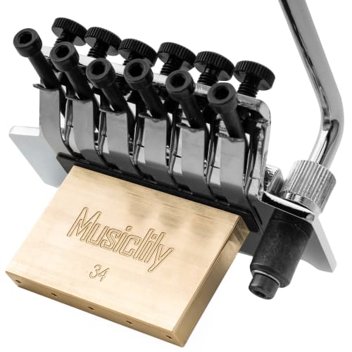 Musiclily Pro BL001 Tremolo Unit Bridge, 10.8mm Pitch, 34mm Brass Block, for Floyd Rose Electric Guitars, Chrome