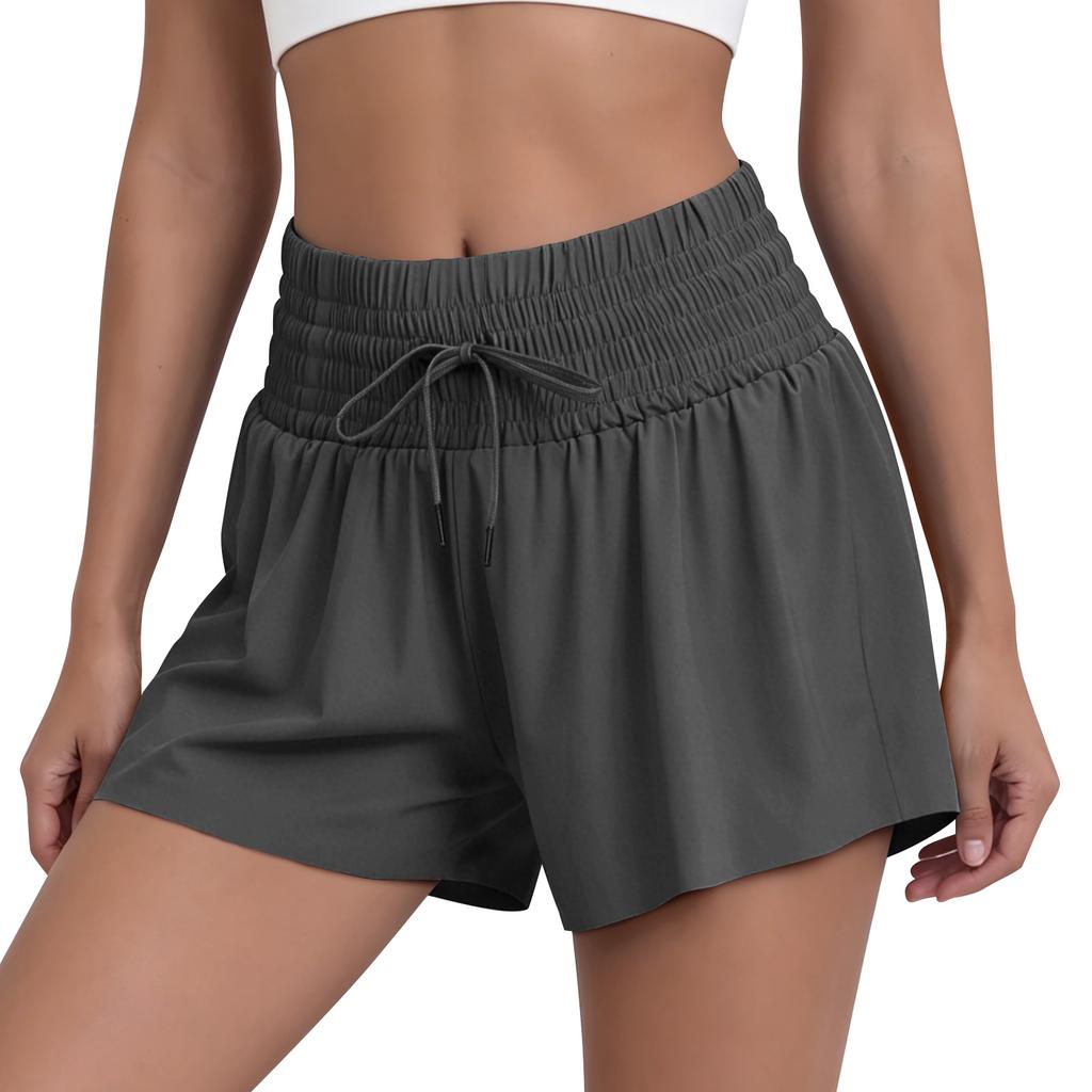 Women’s High Waist Athletic Shorts with Wide Elastic Waistband Drawstring Loose Fit Lightweight Quick Dry Fabric for Sports Yoga Running