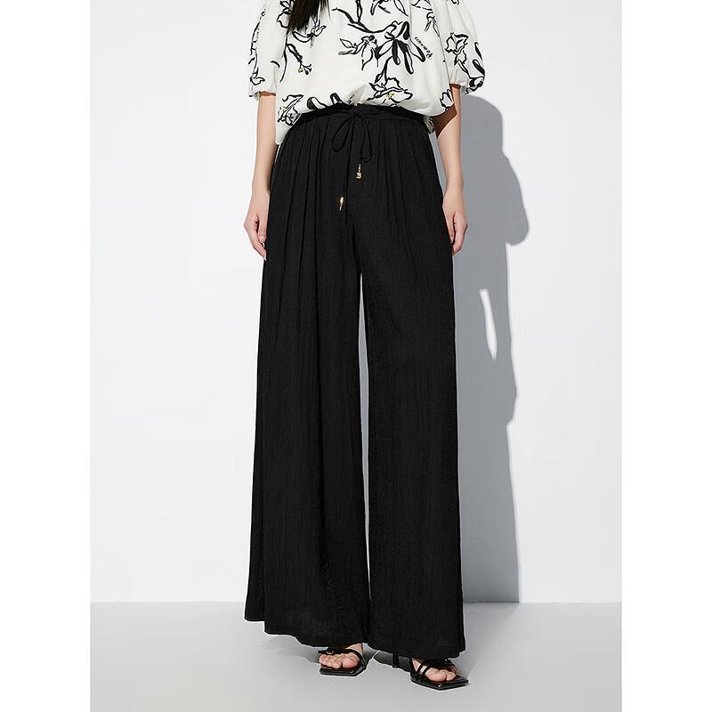 PEACEBIRD Women's High-Waisted Textured Wide-Leg Draped Pants