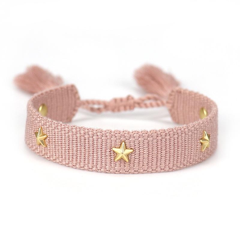 European-American Nail Style Double-Sided Woven Bracelet with Tassel, 1.3cm Handmade Wristband for Couples