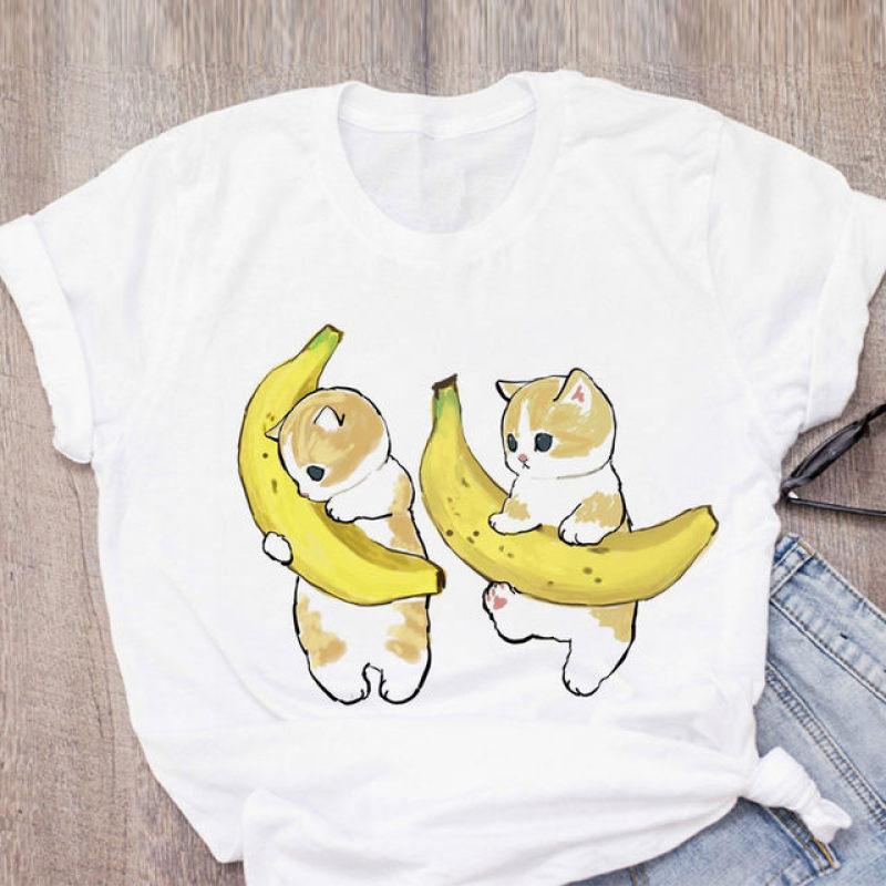 Dámské tričko Cute Cat Funny Cartoon Tričko Harajuku Graphic Ulzzang Tričko 90. léta Tisk Tričko Módní Estetický Top Tričko Žena