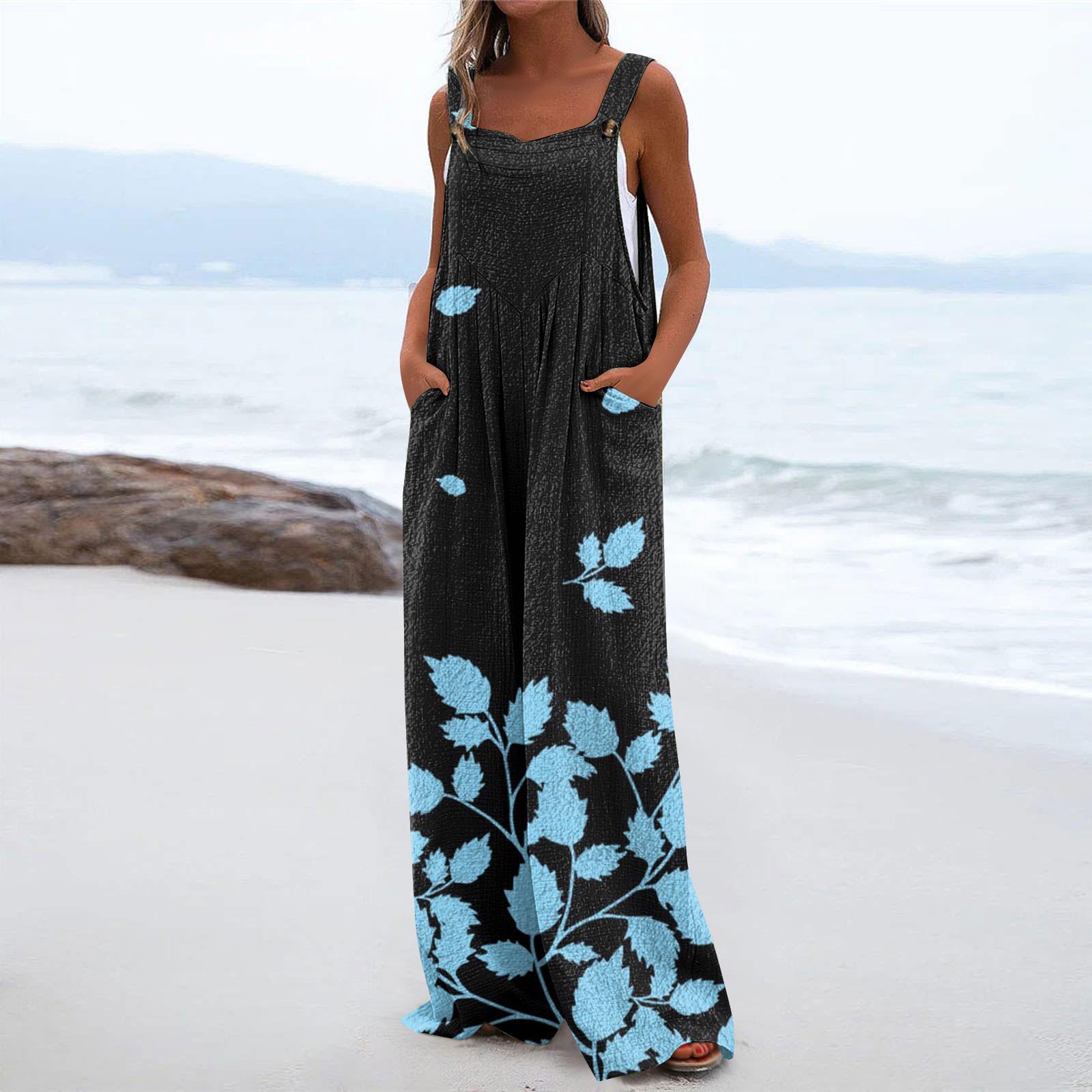 

Женский модный и повседневный свободный фланелевый комбинезон с карманами и принтом M чёрный