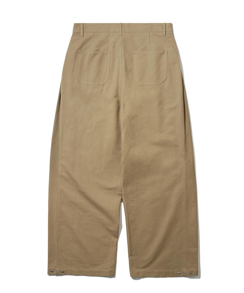 TRILLION Side Tuck Snap Button Wide Cotton Pants (Beige)