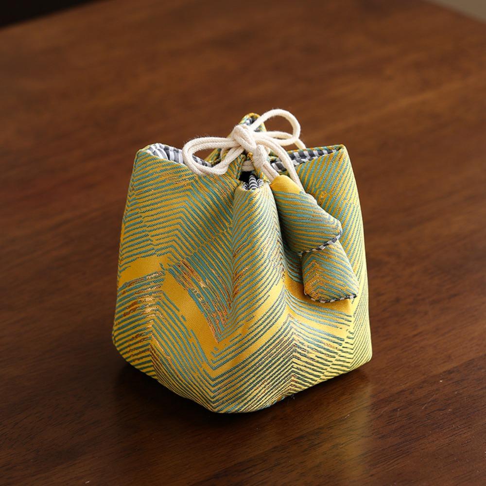 

Chinese Style Teacup Drawstring Cloth Pouch Print Small Item Pouch Teaware Storage Bag Travel Style2