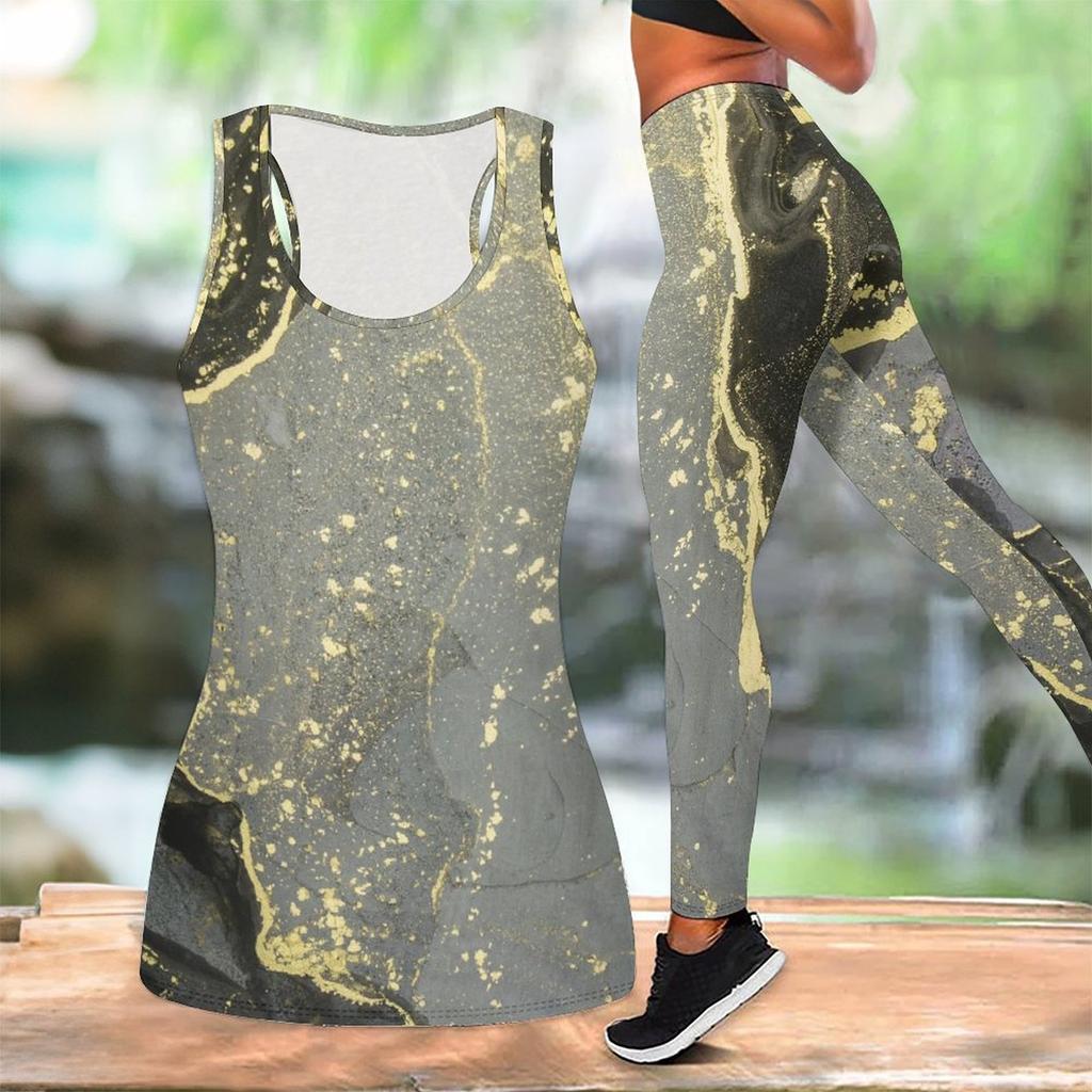 Marble Veining Printed Yoga Outfit for Women Fashion Workout Leggings Fitness Sports Casual Yoga Set Sports Suit