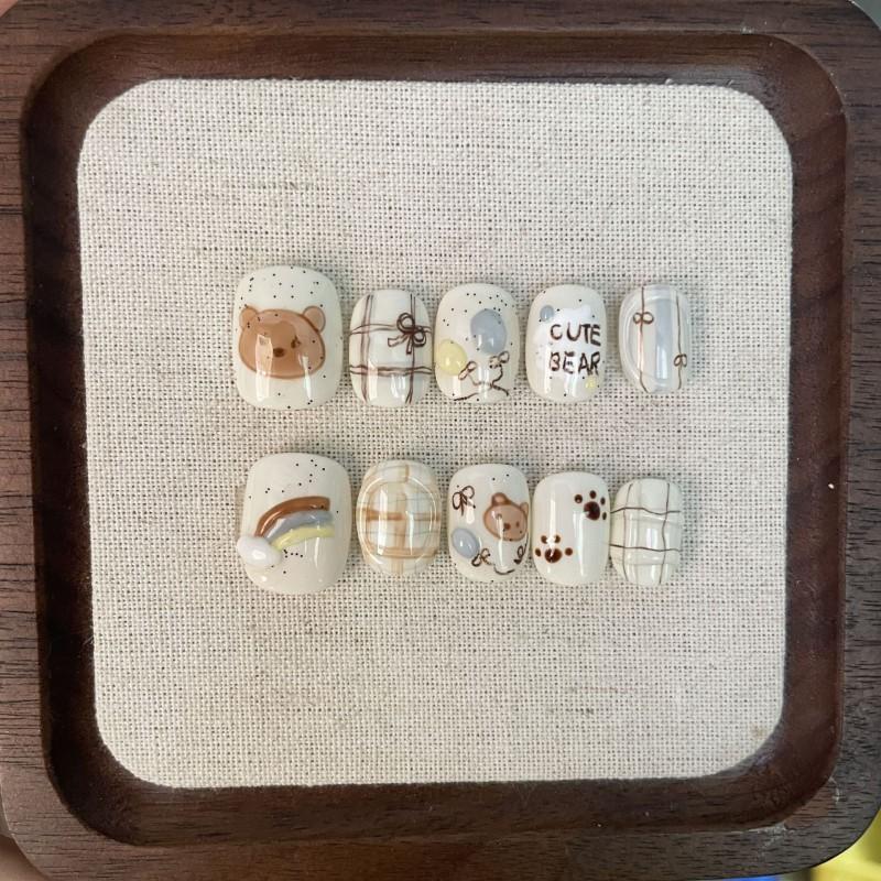Cute Hand-Painted Press-On Nails Short Square Cat Eye Design Sweet Ins Style Nail Art Women