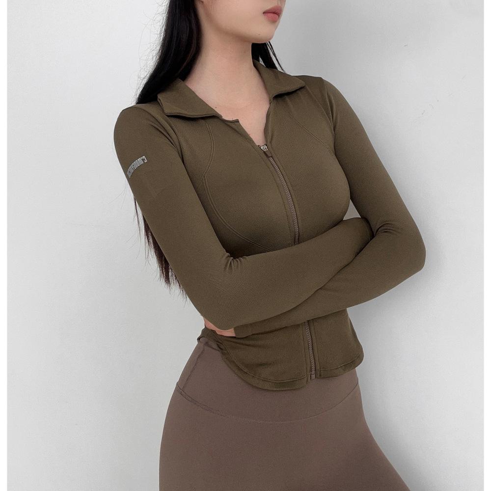 Women's Long Sleeve Fitness Jacket - Autumn/Winter Yoga & Running Outerwear with Lapel Zipper