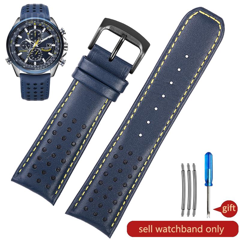 

Для Citizen Blue Angel 2-го поколения Мужской 22 23 мм Eco-Drive Оригинальный Синий Желтый Линия Высококачественный Ремешок для часов из Натуральной Кожи 23mm