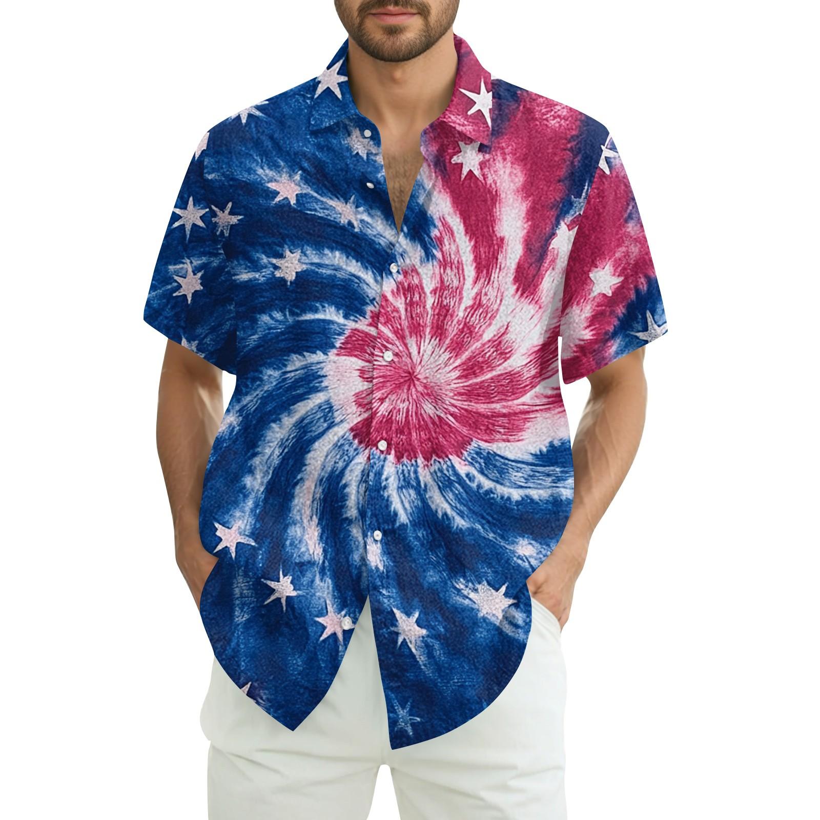 

Мужская повседневная рубашка с короткими рукавами и принтом «День независимости» L розовый