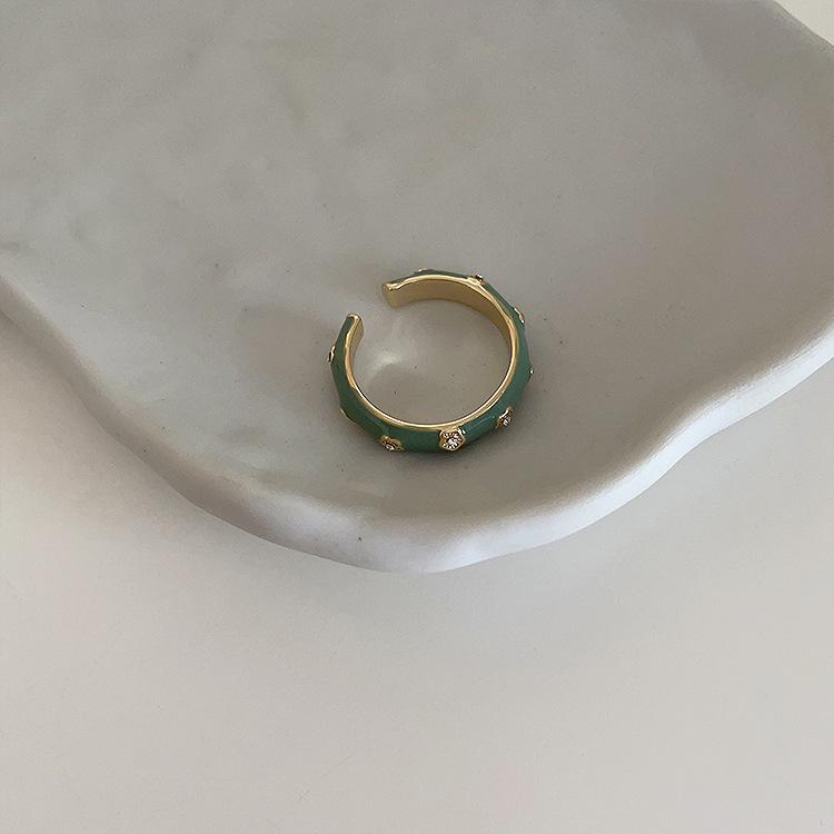 Women s Retro French Drip Glaze Flower Jade Rabbit Adjustable Stackable Index Finger Ring Adjustable Open