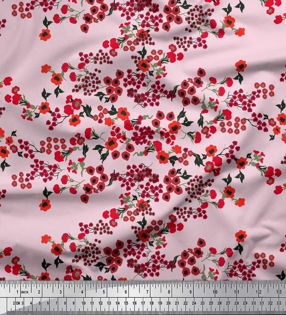 

Японська креп-атласна тканина Soimoi з листям і квітковим художнім принтом Тканина на метри 42 дюйми 42 Inch Wide - Poly Crepe рожевий