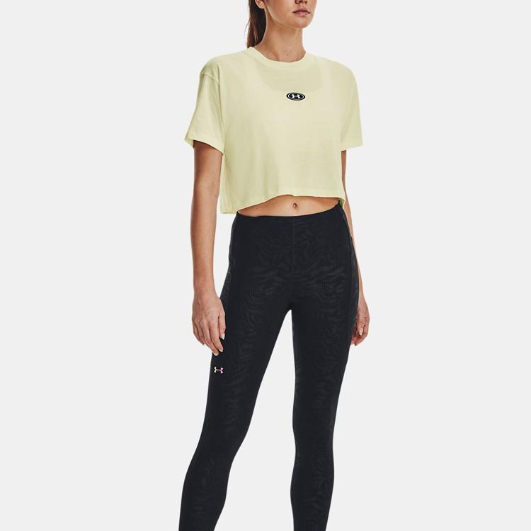 Under Armour Solid Color Round Neck Short Sleeve T-Shirt Women Tops Lemon-Ice-Yellow 1376751-785