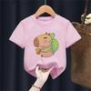 Funny T Shirt Capybara With Turtle Loves Bubble Milk Tea Printed T Shirt Girls Boys Kawaii Kids Clothes Harajuku Shirt Tops