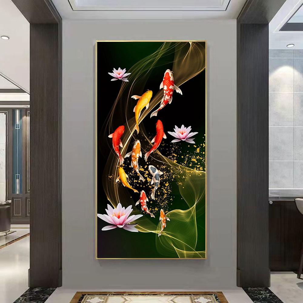 Hermoso Cuadro en Lienzo de Carpas Koi Rojas Chinas Decoración Perfecta para el Hogar para Atraer Suerte y Prosperidad Impresiones Pósteres Para Arte de Pared para el Hogar