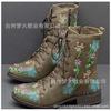 Retro Women's Boots Winter New Round Head Thick Heel Lace-up Embroidered Short Boots Women's Shoes