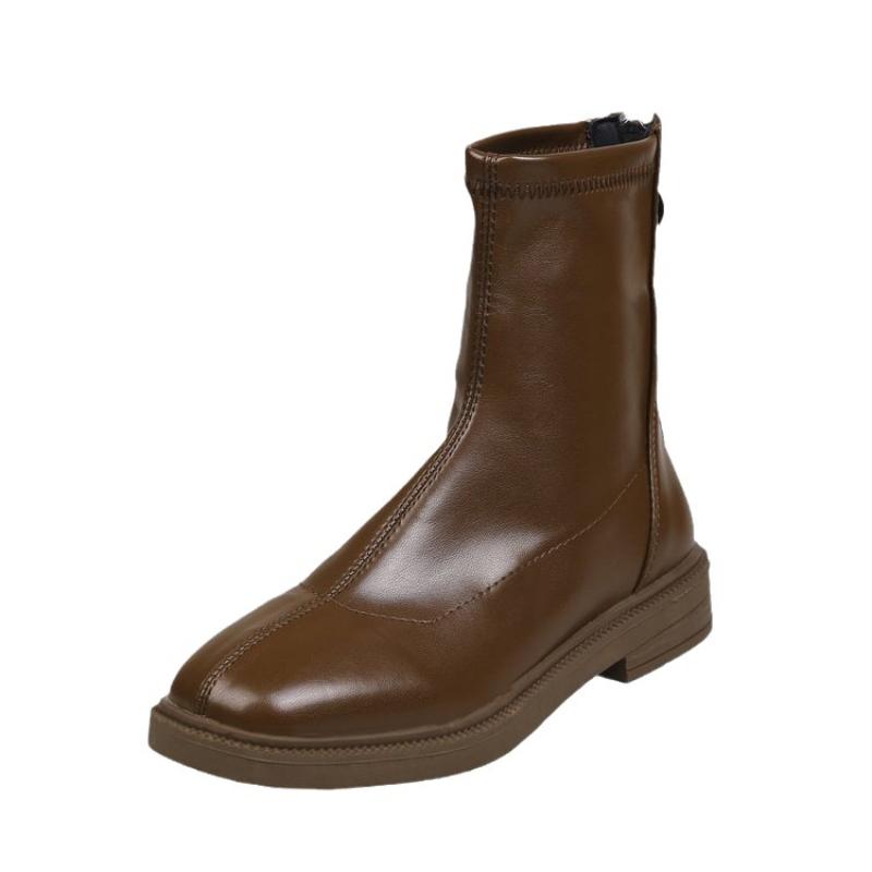 Autumn New Women Leather Boots Fashion Versatile and Comfortable Shoe Sexy and Trendy Short Boot Low Cut Casual Female Footwear