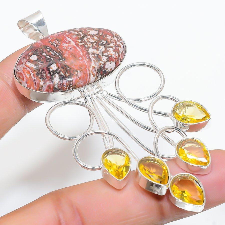 

Ювелирная подвеска ручной работы с яшмой из шкуры леопарда и цитрином, 3,27 дюйма SR-10874