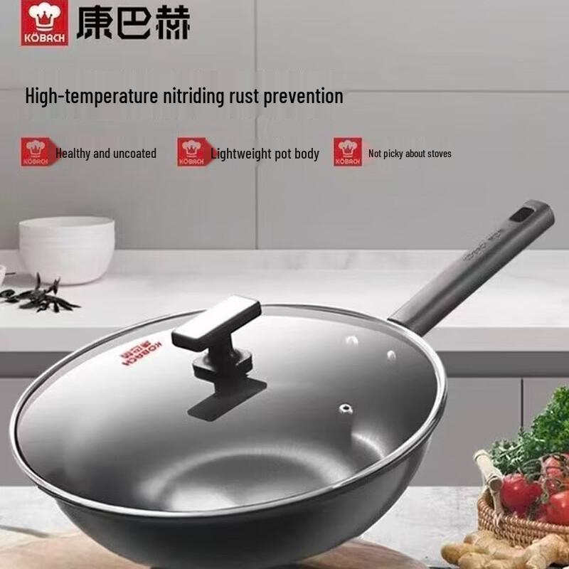 KOMBBACH 32cm Non-Coated Iron Stir-Fry Wok