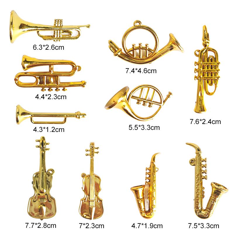 6/9/12pcs Miniature Metal Musical Instrument Ornament Family DIY Mini Decorative Crafts Christmas Hanging Decorations TMZ