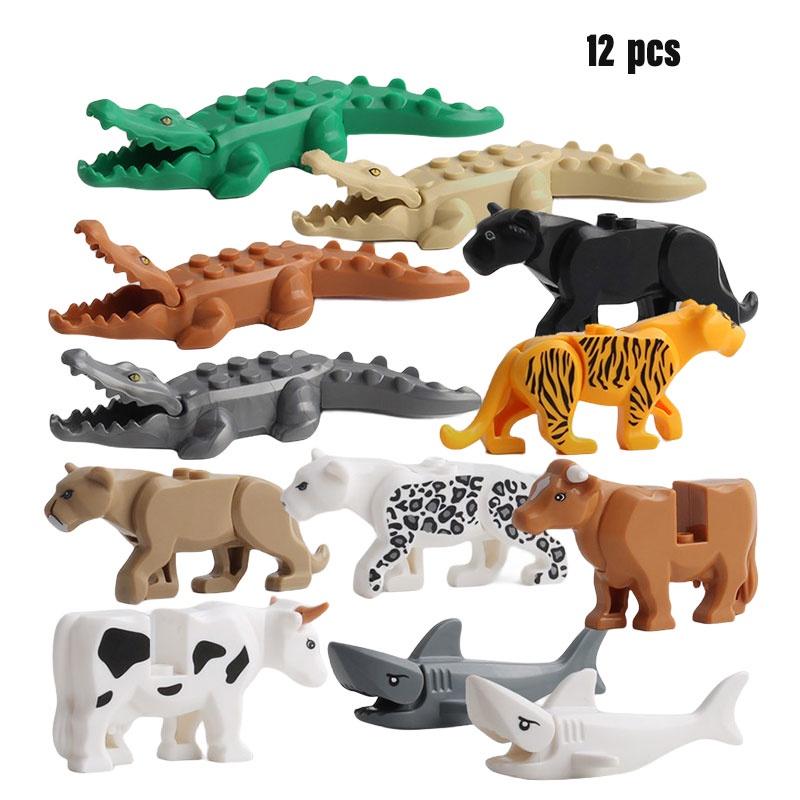 Mini Leopard Crocodile And Shark Animal Building Blocks Set 12 Pieces Of Educational Plastic Toys For Kids