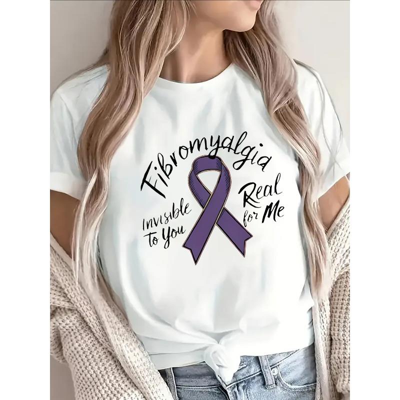 Fibromyalgia Awareness Purple Ribbon Short Sleeve Tee Soft Lightweight Comfort Top