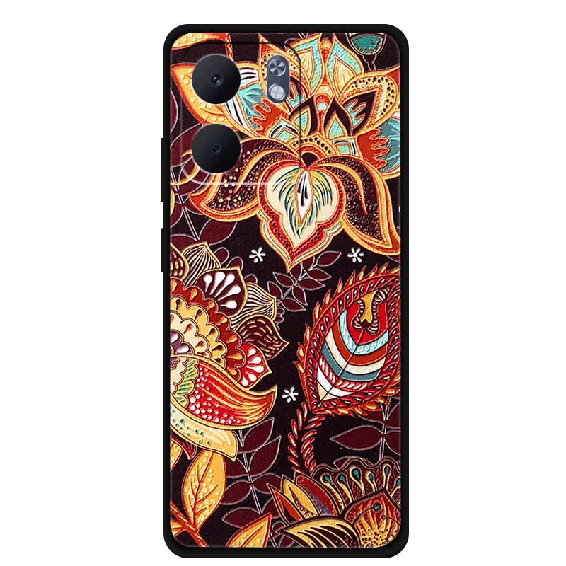 

For Oppo A5x 4G 5G Phone Case 3D Relief Emboss Flower Back Cover Black TPU Silicone Soft Case For Oppo A5x Case 6.67 Funda Para Oppo A5x 4G 5G