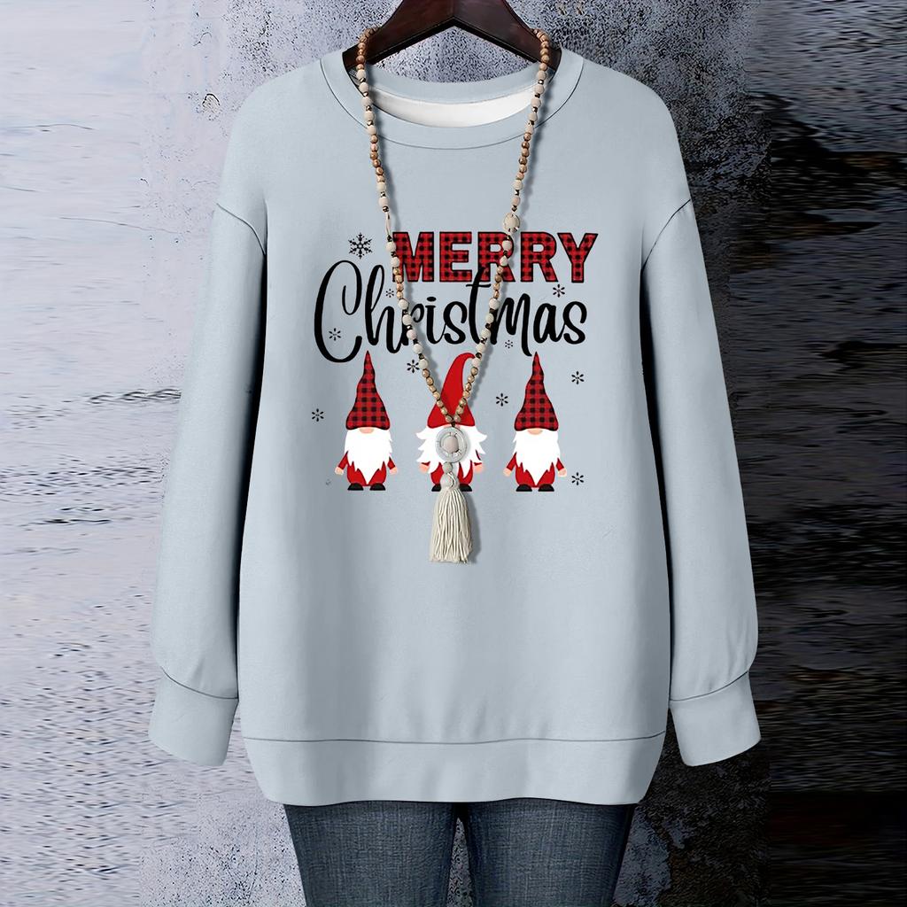 Ladies' Christmas Printed Round Neck Long Sleeved T-shirt Sweatshirt Top