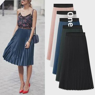 Women's Large Size A-Line Chiffon Pleated Skirt - Summer Korean Style, High Waist, Medium To Long Length