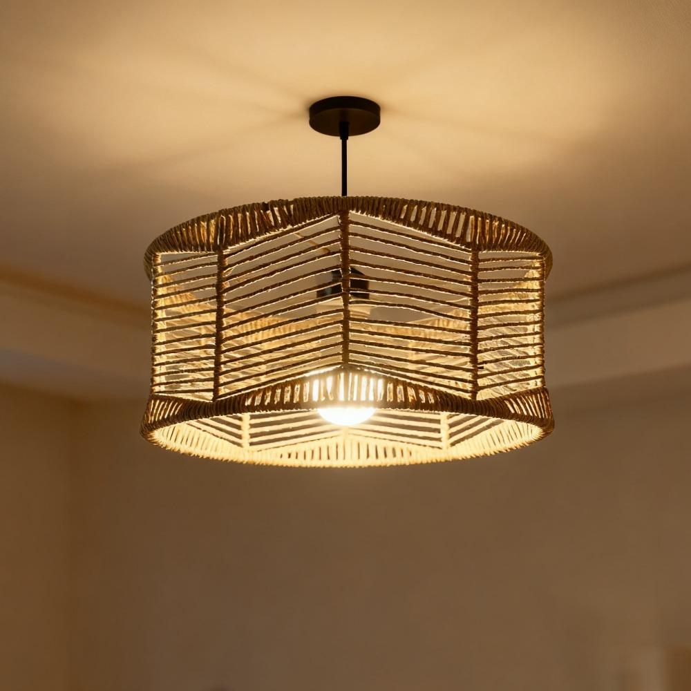 Paper Rope Pendant Lamp Shade Handwoven Creative Pendant Light Fixture Elegant Decor for Bedrooms Homestays Hotels & Restaurants