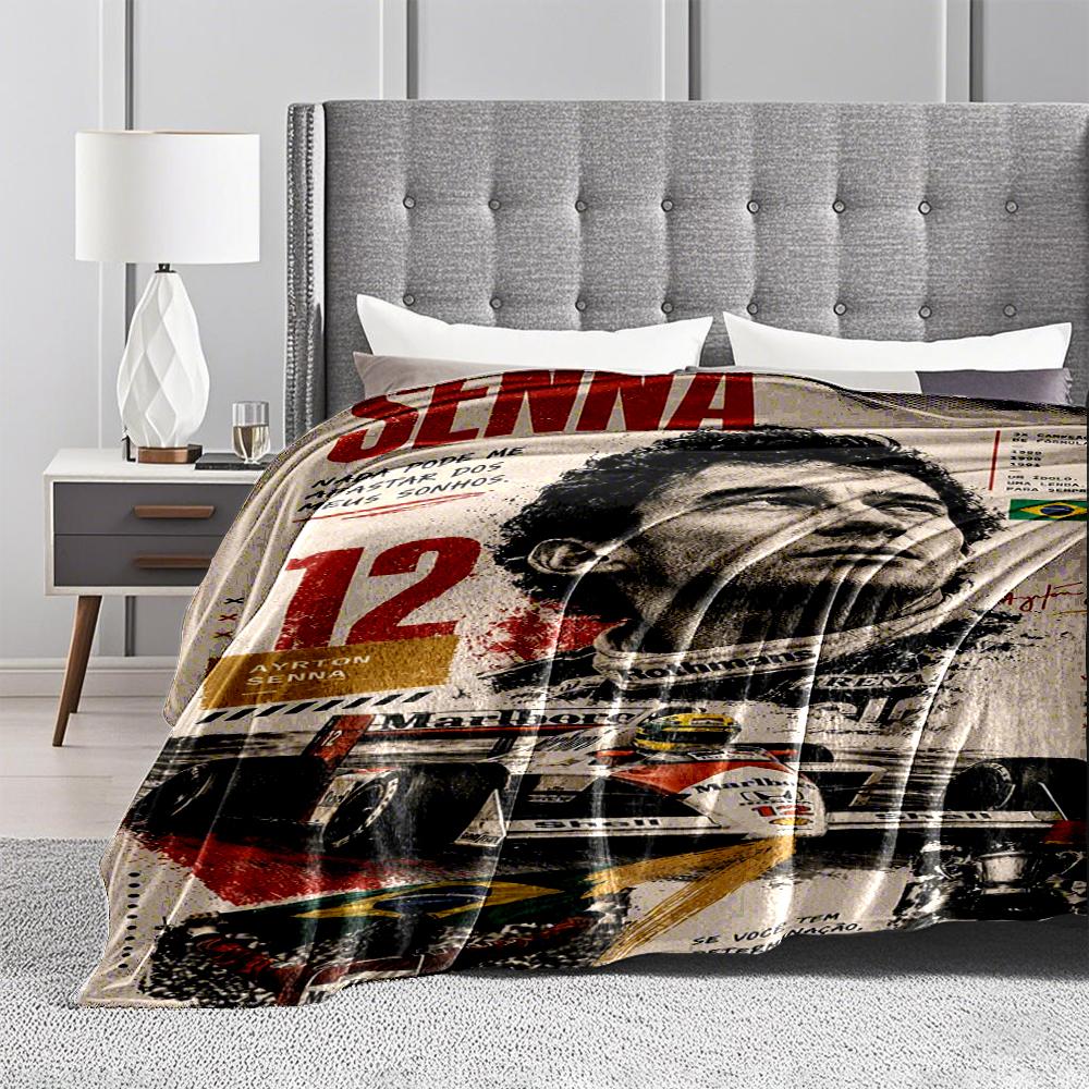 Ayrton Senna Portrait and Racing Theme Flannel blanket for bedroom, living room, sofa, and nap