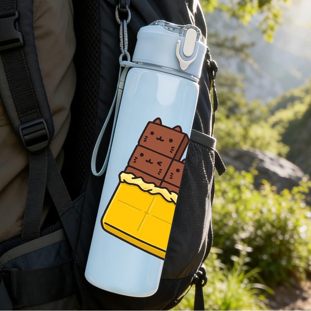 1PC Chocolate Bar Cartoon Pattern 750ml Color Plastic Sports Water Bottle Leakproof Flip Straw Lid Suitable for Sports Office Home Use