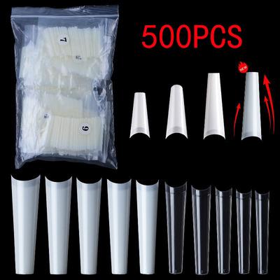 500Pcs Transparent Stiletto Fake Nail Tips Acrylic Ballerina Nail Tips Long Shape Half Cover Coffin Professional False Art Nail