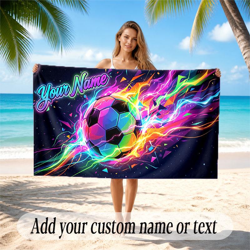 Soccer Theme Beach Towel Personalized Custom Name & Text Soft Quick Dry Beach Towel for Swimming Travel