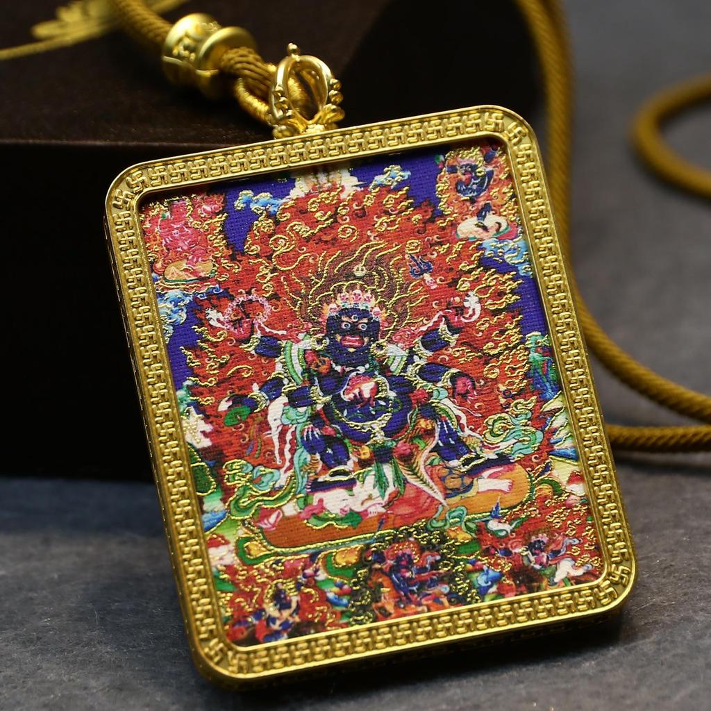 Pandantiv Thangka Mahakala Tibetan Jambhala Alb: Pictat manual, Aurit, Artă Exquisită Budism Tibetan