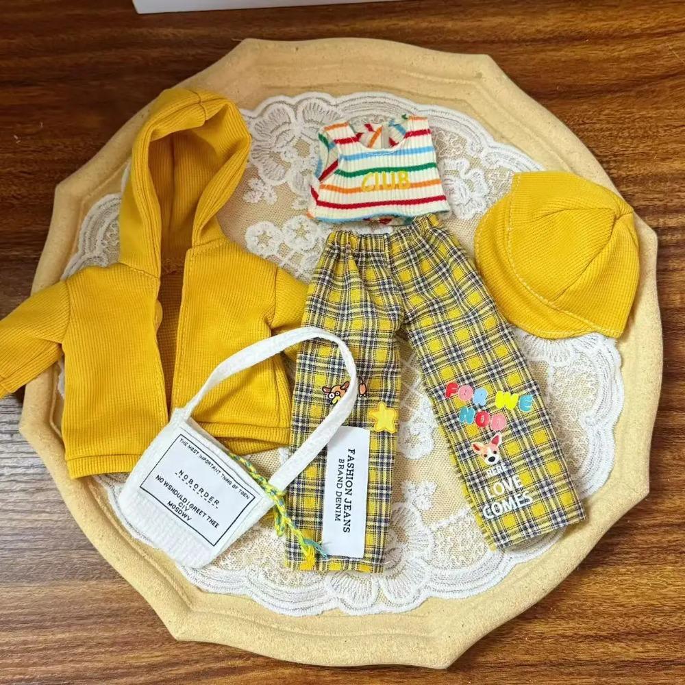 Braun Kariertes Kleid Set 6 Teile BJD Puppenkleidung süßer Prinzessinnenstil 30cm Puppenkleidung Outfitwechsel Anzieh Zubehör