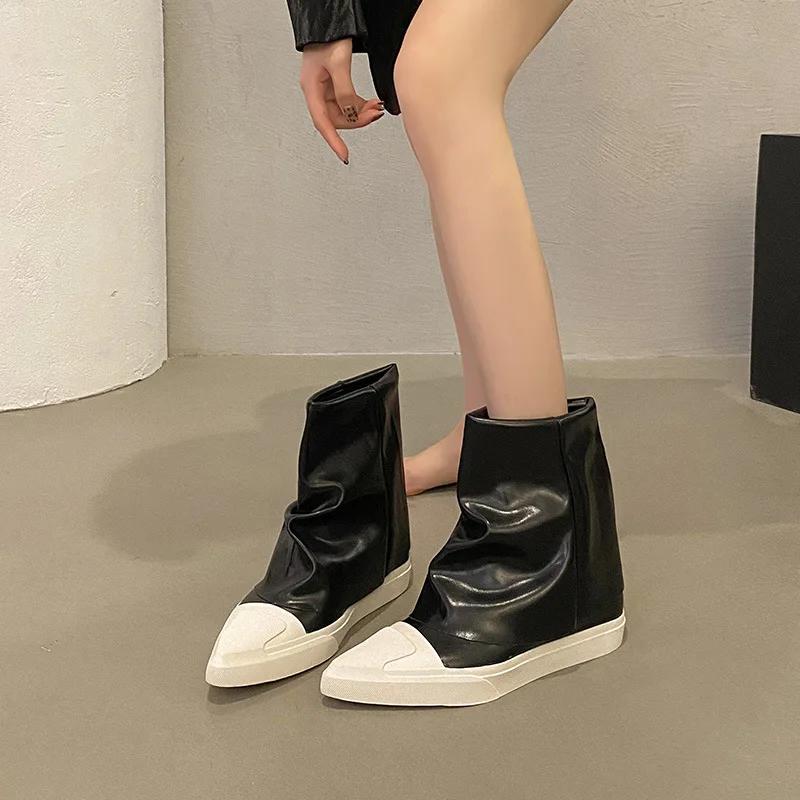 Flats Women Ankle Boots Pointed Toe Leather Fashion Winter Shoes 2026 Trend Designer Gladiator Knee High