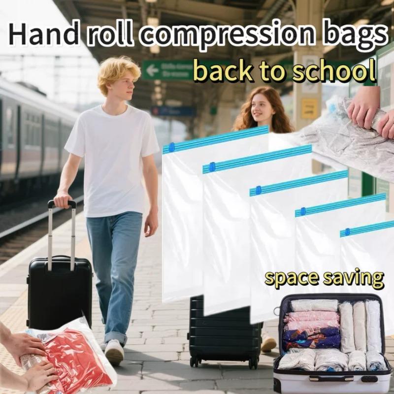 Travel Compression Bags, Roll Up Travel Space Saver Bags for Luggage, Cruise Ship Essentials Cothes, Folding Compressed Bag